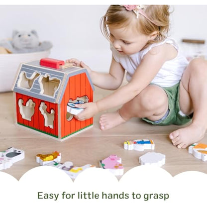 Melissa & Doug Take-Along Wooden Toy Barn, 11-Pc Portable Toddler Playset with Farm Animals & Pop-Up Roof, Preschool Learning Toys for Girls & Boys 2+ - New