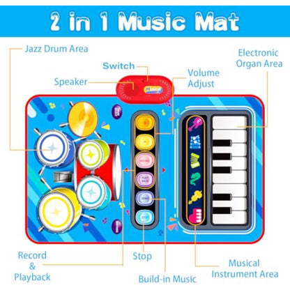Baby Toys for 1 Year Old: Baby Musical Mat Toddler Toys Age 1-2 - 2 in 1 Piano Drum Babies Play Mat - Infant Music Toy 12-18 Months Babies Birthday Valentines Gifts for 1 2 3 Year Old Boys Girls - New