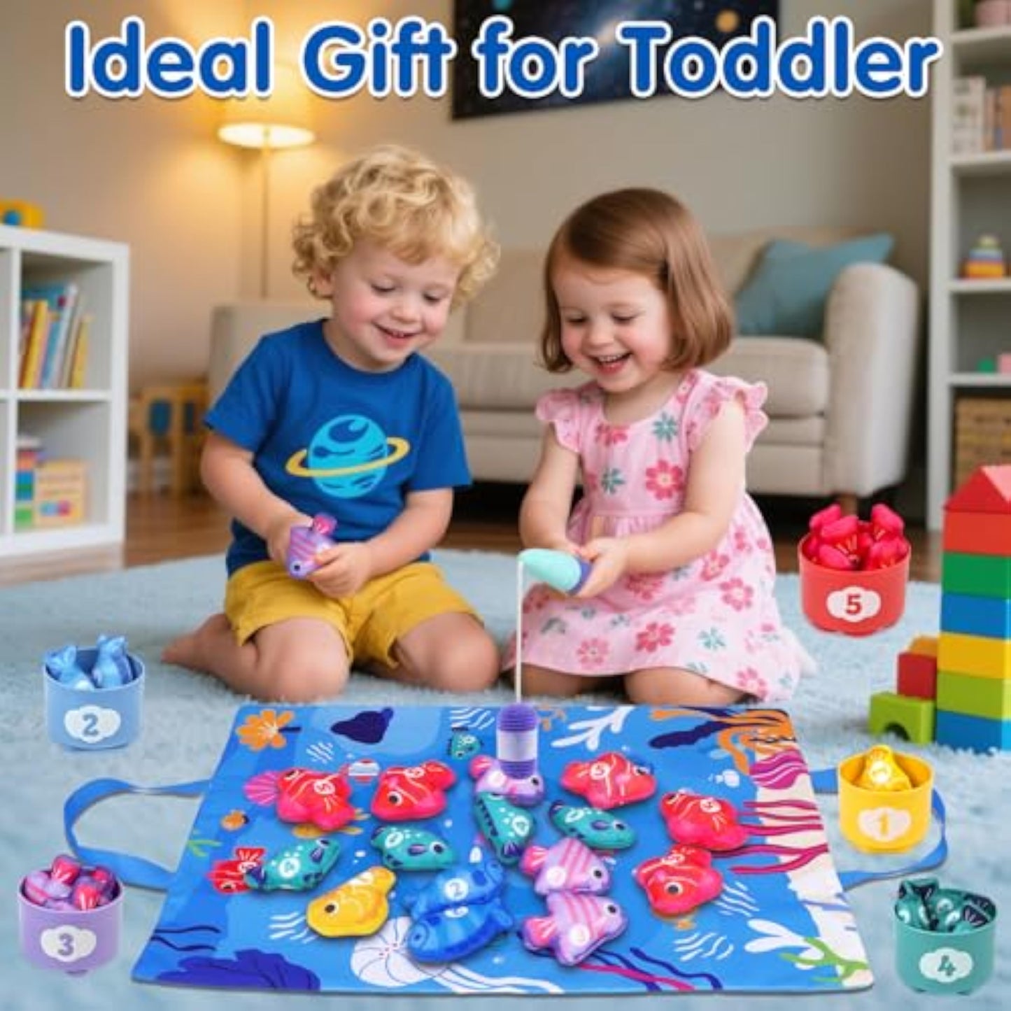 Arovan Montessori Toys for 1 Year Old - Cloth Fishing Game with Stacking Cups Toddler Toys for One Year Old Boy Girl First Birthday Gift - Sorting Learning Baby Toy 12-18 Months 1 2 Year Old - New