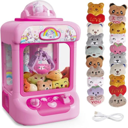 Marlrin Claw Machine for Kids, Mini Vending Machine Girls Unicorn Toys, Candy Grabber Prize Dispenser with Sound & 20 Mini Plush Toys, Electronic Arcade Game Indoor Toy for Home Party Birthday Gifts - New