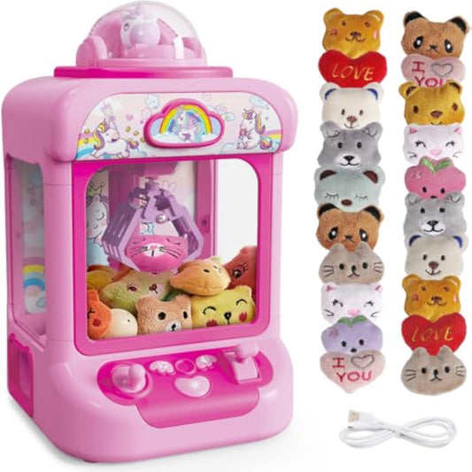 Marlrin Claw Machine for Kids, Mini Vending Machine Girls Unicorn Toys, Candy Grabber Prize Dispenser with Sound & 20 Mini Plush Toys, Electronic Arcade Game Indoor Toy for Home Party Birthday Gifts - New