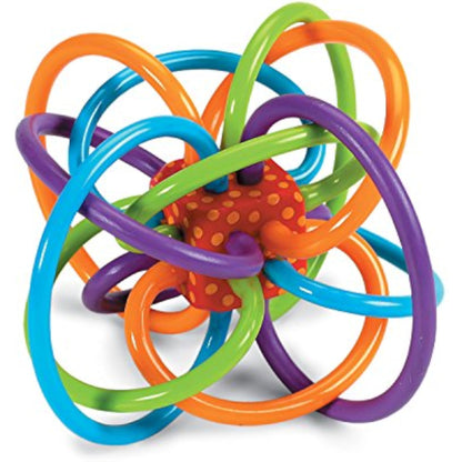 Manhattan Toy Winkel Rattle & Sensory Teether Toy, Blue/Green/Orange, 5 Inch x 4 Inch x 3.5 Inch - New