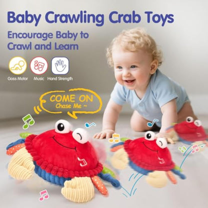 hahaland Baby Toys 6-12 Months, Musical Bouncing Crab Plush Toy with 48 Songs & Recording Function, Dancing Moving Jumping Baby Toy for Tummy Time, USB Rechargeable Crab Toy for Babies 6+ Months - New