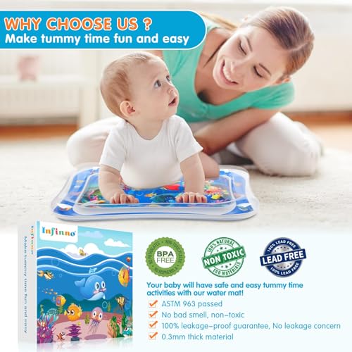 Infinno Inflatable Tummy Time Mat Premium Baby Water Play Mat for Infants and Toddlers Baby Toys for 3 to 24 Months, Strengthen Your Baby's Muscles, Portable - New