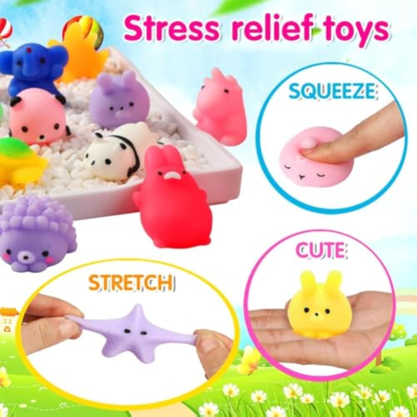 80Pcs Party Favors for Kids 4-8, Kawaii Squishies Mochi Squishy Toy Bulk Fidget Sensory Toys Birthday Gifts for Boys Girls, Easter Basket Stuffers Egg Fillers Treasure Box Classroom Prizes Goodie Bag - New