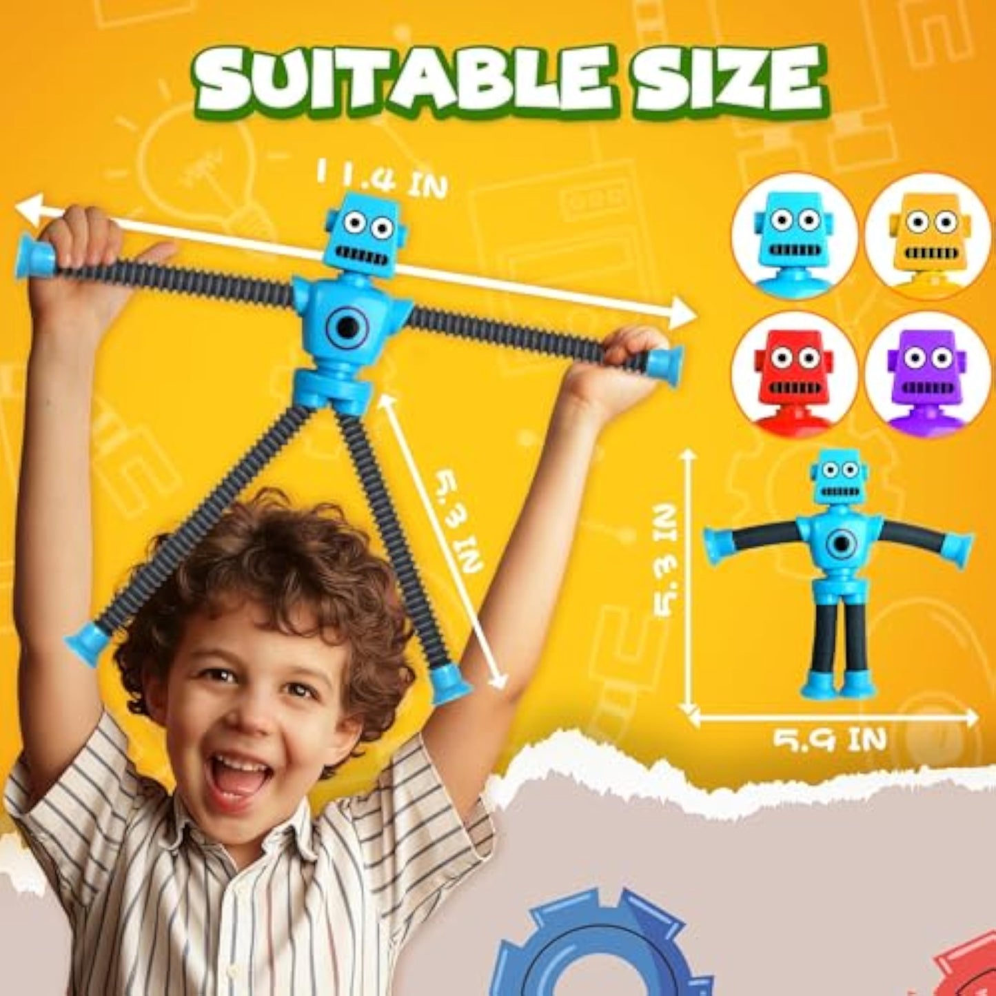 Robot Sensory Travel Roadtrip Toys 4Pcs for Toddlers Kid Boy Year Old Ages 3 4 5 6 7 8 9,Airplane Activities Suction Autism Pop Tube Fidget Toys Autistic Stocking Easter Basket Stuffer Valentine Gift - New