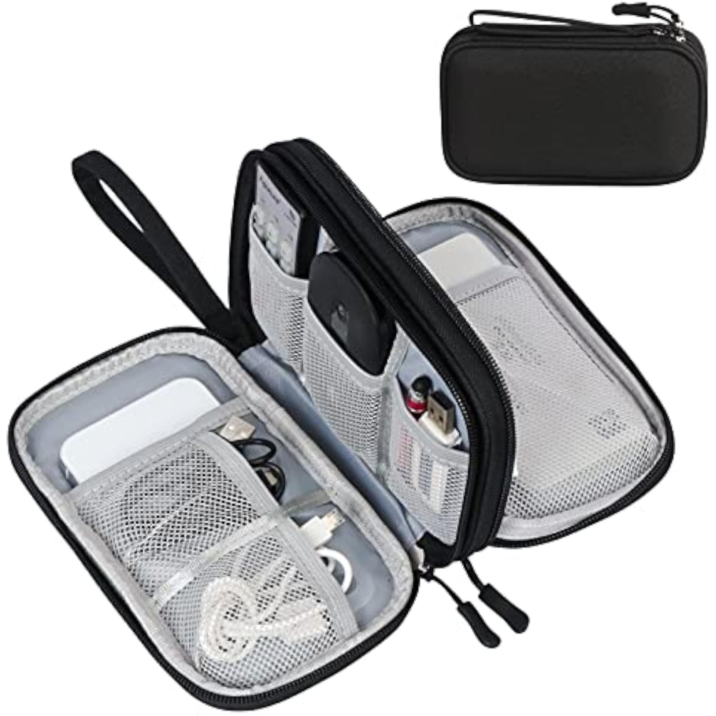 FYY Travel Cable Organizer Pouch Electronic Accessories Carry Case Portable Waterproof Double Layers All-in-One Storage Bag for Cord, Charger, Phone, Earphone Black - New