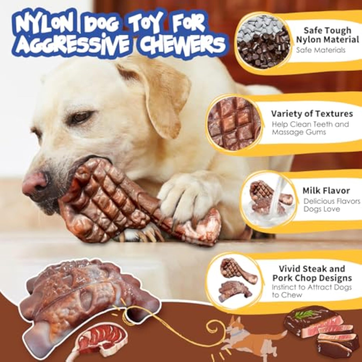 Fuufome Dog Chew Toys for Aggressive Chewers：2 Pack Indestructible Dog Toy for Large Breed- Tough Nylon Teething Bone Toy to Keep Them Busy - New