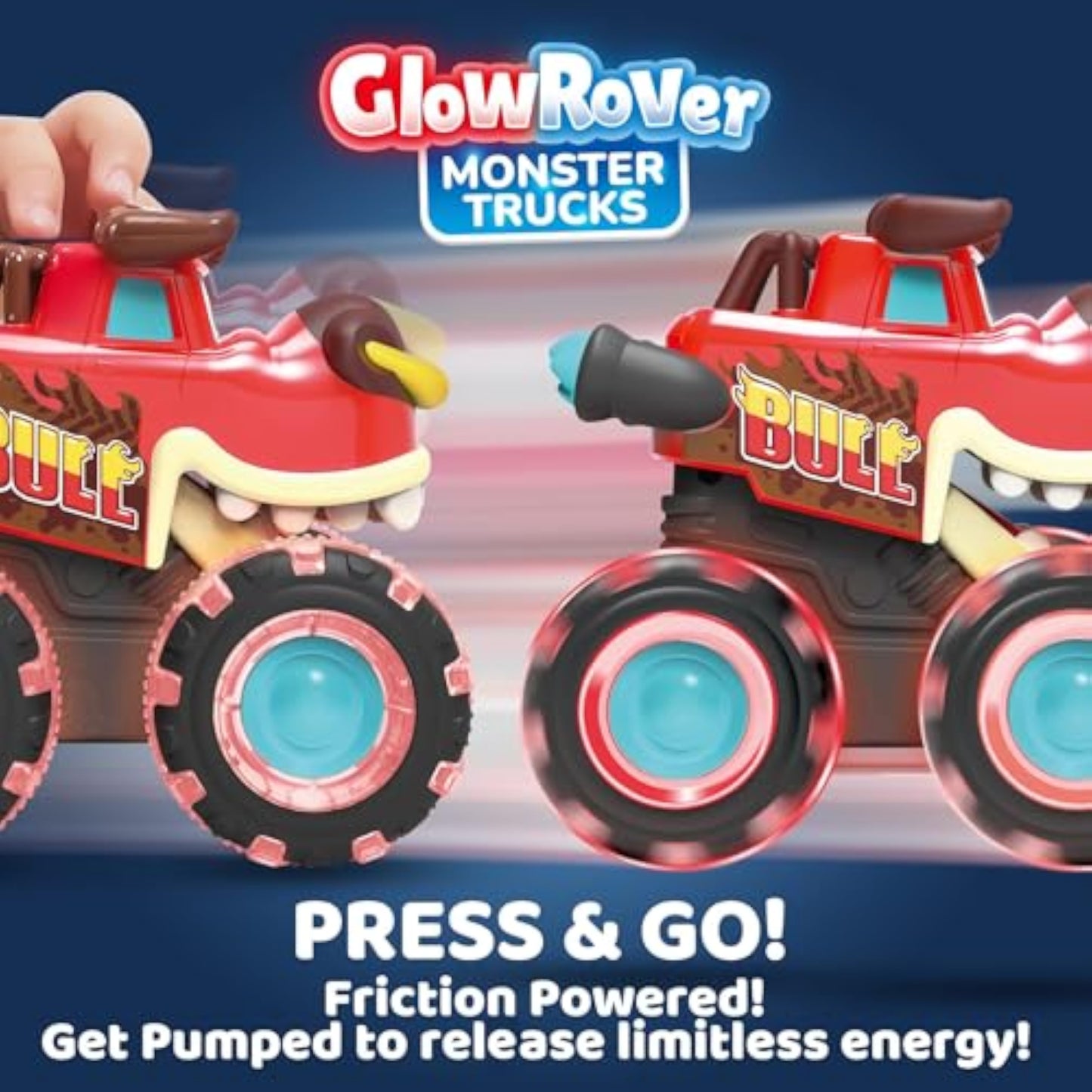 JOYIN 3 Pack Monster Truck Toy - Motion Activated Light Up Cars for Toddlers - Monster Glow Rover LED Wheels - Baby Boy Toys - Press and Go Dinosaur Trucks for Kids Boy Birthday Gifts - New