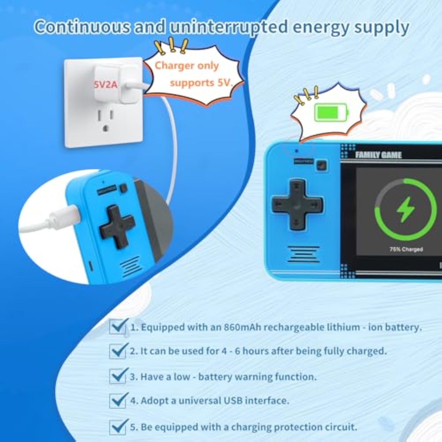 Handheld Game for Kids -Preloaded 220 Retro Video Games, Portable Gaming Player with Rechargeable Battery 3.0" LCD Screen, Mini Arcade Electronic Toy Gifts for Boys Girls (Blue) - New