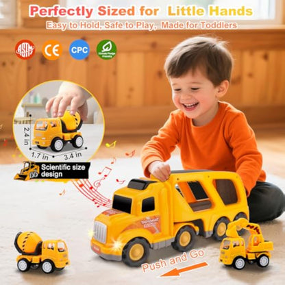 Nicmore Construction Truck Toddler Toys Car: Toys for 1 2 3 4 Year Old Boy 5 in 1 Carrier Toys for Kids Age 1-3 2-4| 18 Months 2 Year Old Boy Christmas Birthday Gifts - New