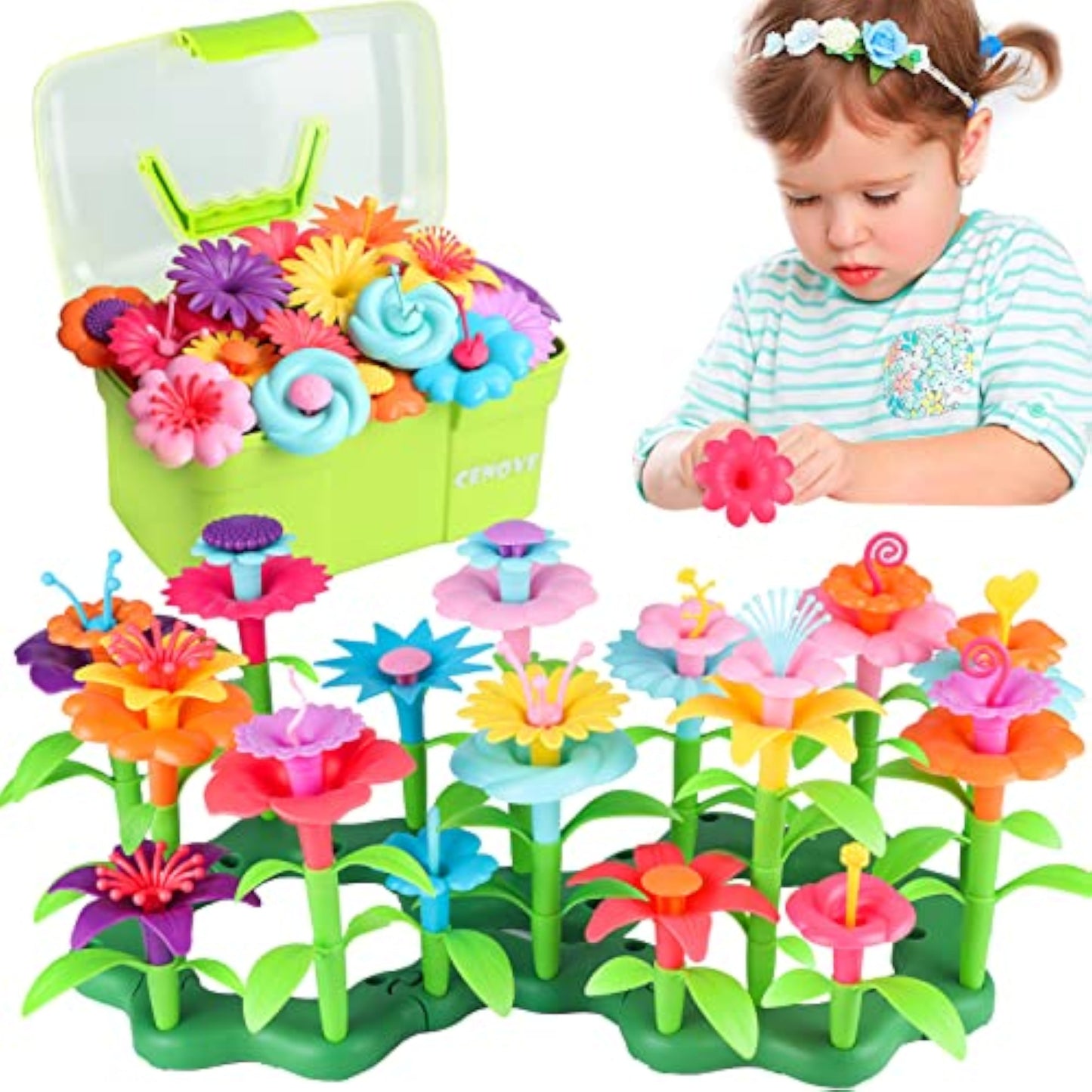 CENOVE Birthday Toys Gifts for 3 4 5 Years Old Toddler Girls Boys,Flower Garden Building Toy STEM Educational Activity Preschool Easter Gift for Kids Age 2-4 Easter Basket Stuffers(130 Pcs) - New