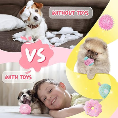 XIUGOAL Pink Puppy Toys for Boredom - 23 Pack Puppy Chew Toys for Teething, Interactive Dog Toys for Puppies, Cute Small Dog Toys with Treat Ball, Squeaky Dog Chew Toys and Ropes - New