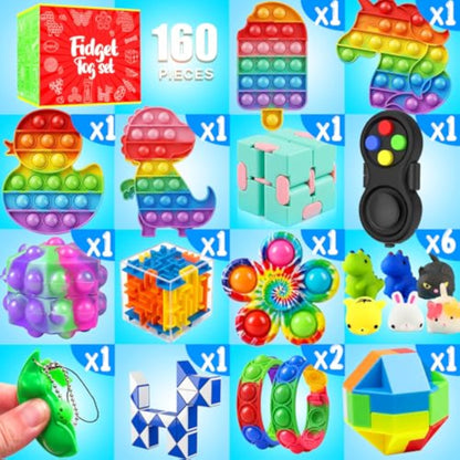 Fidget Toys, 160 Pack Party Favors for Kids 8-12 4-8, Sensory Toys Bulk Autism Autistic, Treasure Box Toys for Classroom, Stocking Stuffers, Goodie Bag Stuffers, Christmas Birthday Gifts Prizes - New