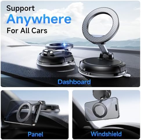 ANDERY Car Phone Holder for Magsafe [78+LBS Strongest Suction & 2400gf Strongest Magnetic] 360° Adjustable Car Phone Mount, Phone Holders for Your Car for iPhone 17-12 Pro Max Air Plus (Carbon Fiber) - New