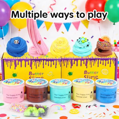 5 Pack Butter Slime Kit,Birthday Gifts for Kids,Party Favors for Girls and Boys,Non-Sticky,Super Soft Stress Relief Toy - New