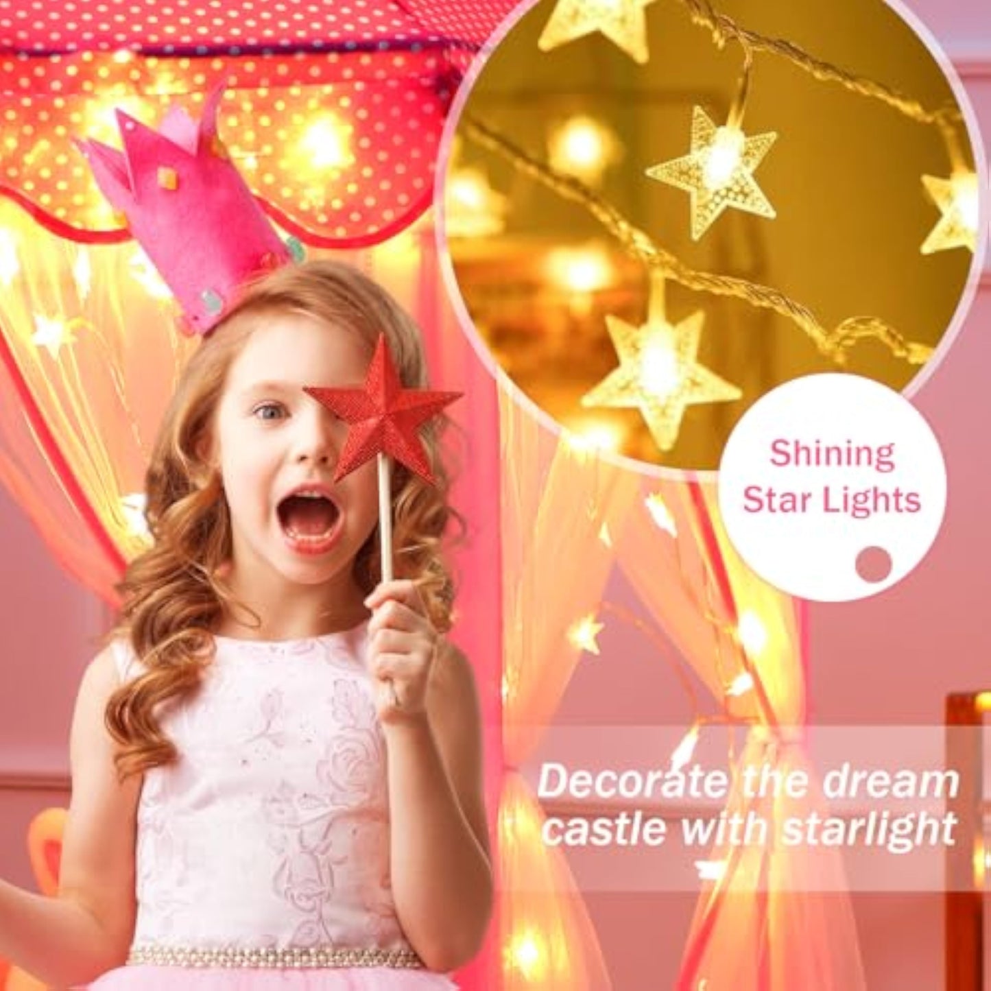 Monobeach Princess Tent Girls Large Playhouse Kids Castle Play Tent with Star Lights Toy for Children Indoor and Outdoor Games, 55'' x 53'' (DxH) - New