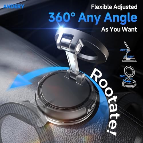 ANDERY Car Phone Holder for Magsafe [78+LBS Strongest Suction & 2400gf Strongest Magnetic] 360° Adjustable Car Phone Mount, Phone Holders for Your Car for iPhone 17-12 Pro Max Air Plus (Carbon Fiber) - New