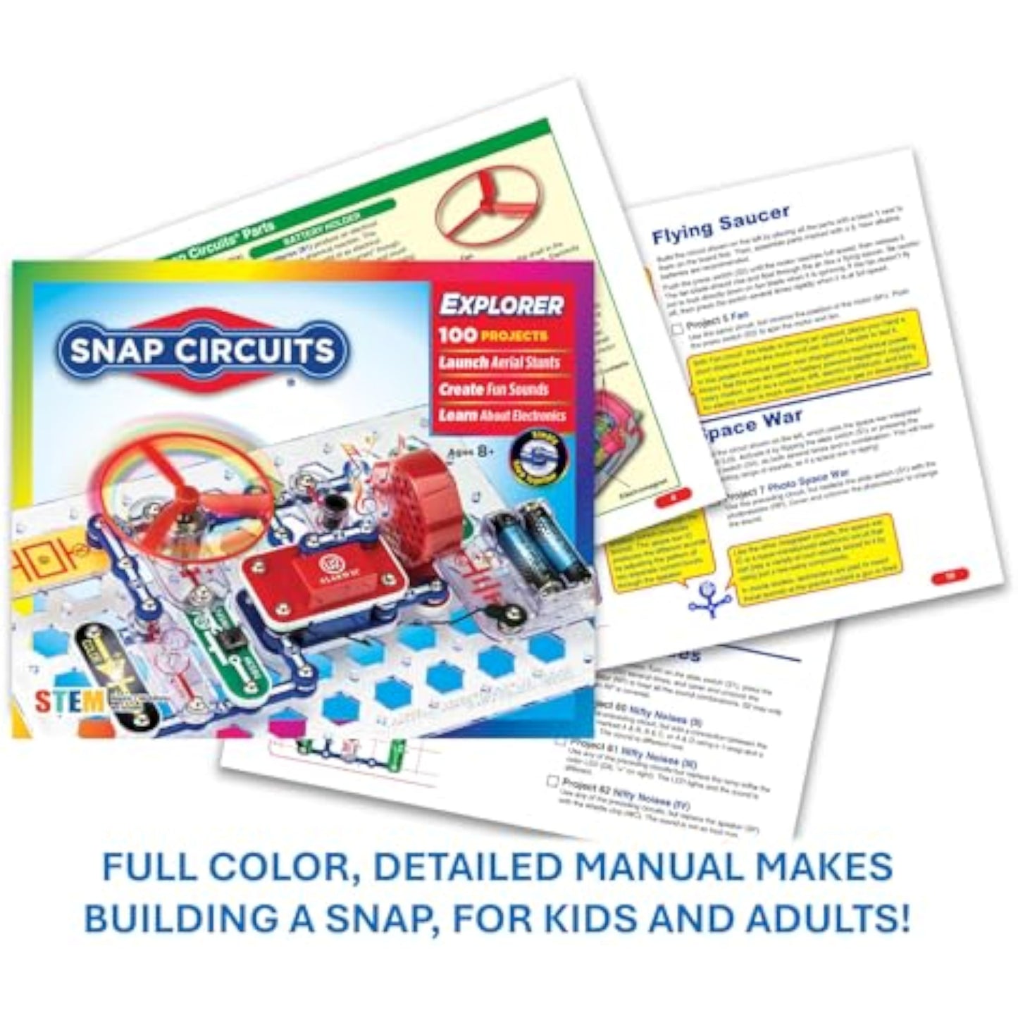 Snap Circuits Jr. SC-100 Electronics Exploration Kit, Over 100 Projects, Full Color Project Manual, 28 Parts, STEM Educational Toy for Kids 8 + - New