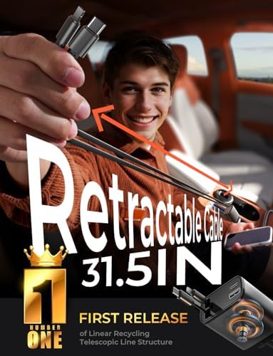 LISEN Retractable Car Charger, 84W Car Charger USB C Fast Charger Adapter for iPhone, Car Accessories for Men Women, Birthday Gifts for Fathers Day for Men Dad Husband, for iPhone 17 16 15 14 13 12 11 - New