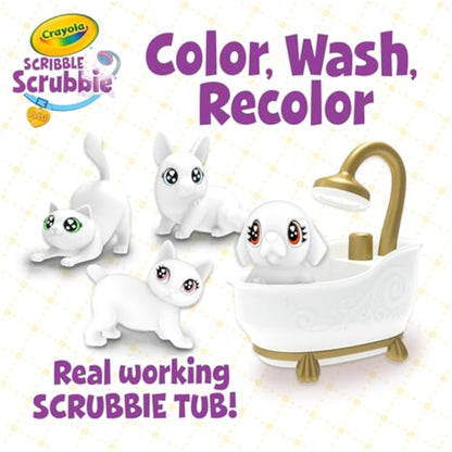Crayola Scribble Scrubbies Glam Pack (4 Pets), Washable Pet Care Toy & Coloring Animal Craft Kit, Gift for Kids, Playset for Girls & Boys, Ages 3+ - New