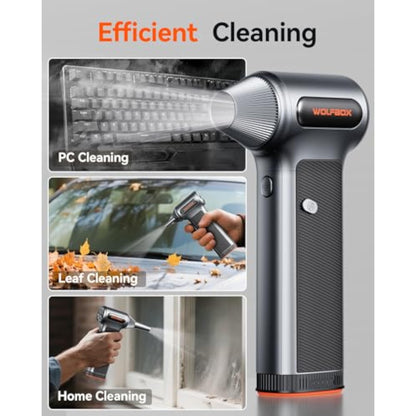 WOLFBOX MF200 Compressed Air Duster with Removable Battery & 4 Nozzles, Cordless 3-Speed Adjustable Mini Blower for Computer Keyboard, Car Cleaning, Home, and Outdoor Use - New