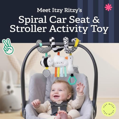 Itzy Ritzy Spiral Car Seat & Stroller Activity Toy - Stroller & Car Seat Toys for Ages 0 Months and Up - Hanging Toys Include Dangling Ring, Mirror and Textured Ribbons (High Contrast) - New