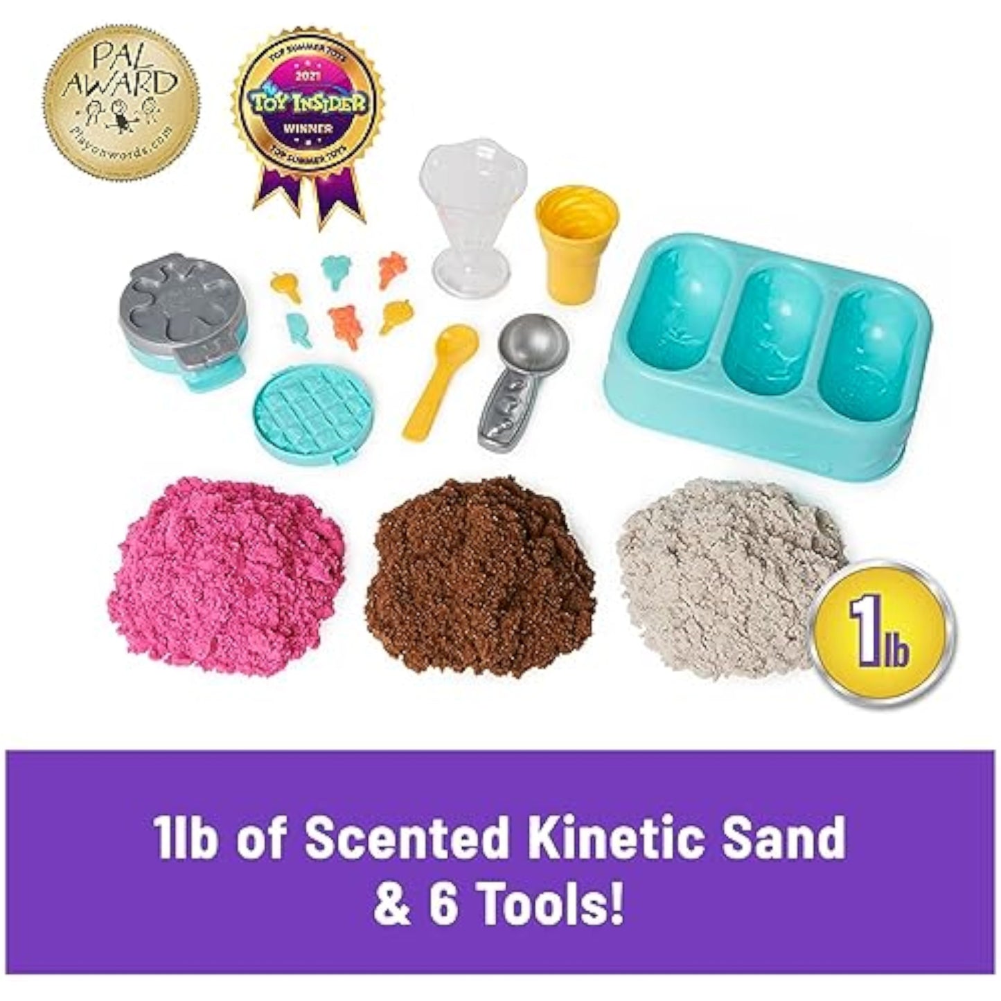 Kinetic Sand Scents, Ice Cream Treats Playset with 3 Colors Scented Play Sand & 6 Tools, Sensory Toys for Kids Ages 3 and up - New