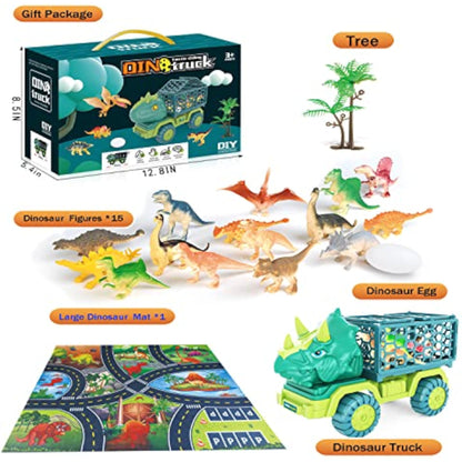 Dinosaur Truck Toys for Kids 3-5, Triceratops Car Toy with 15 Dino Figures,Large Activity Play Mat, Dinosaur Eggs, Dinosaur Play Set for Boys and Girls,Christmas Xmax,Stocking Stuffers - New