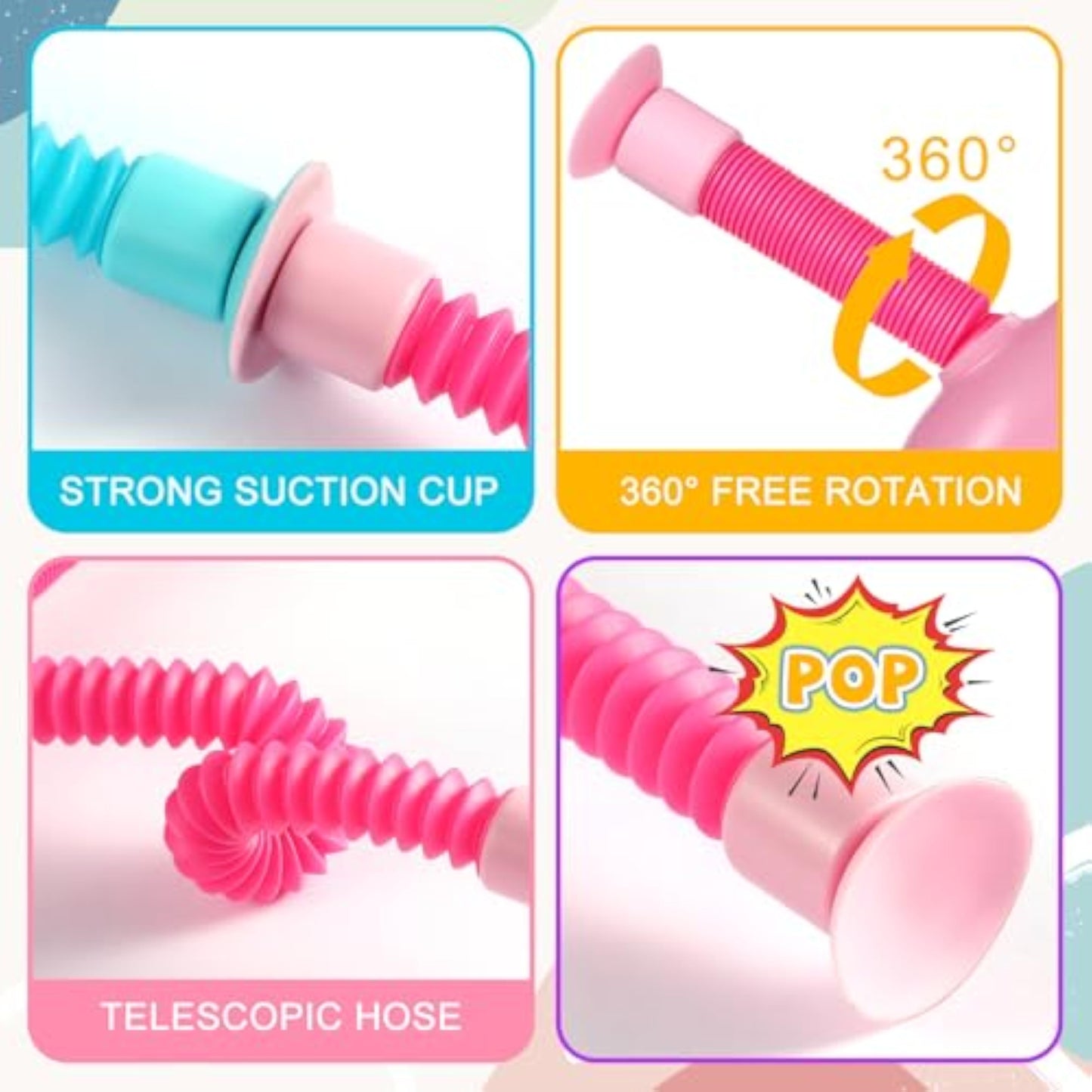 XONTEUS 4 Pcs Pop Tubes Giraffe Travel Airplane Road Trip Car Activities Essential ,Telescopic Suction Cup Sensory Fidget Toys,Screen-Free Activity for Boy & Girl , Stocking Stuffers for Kids - New