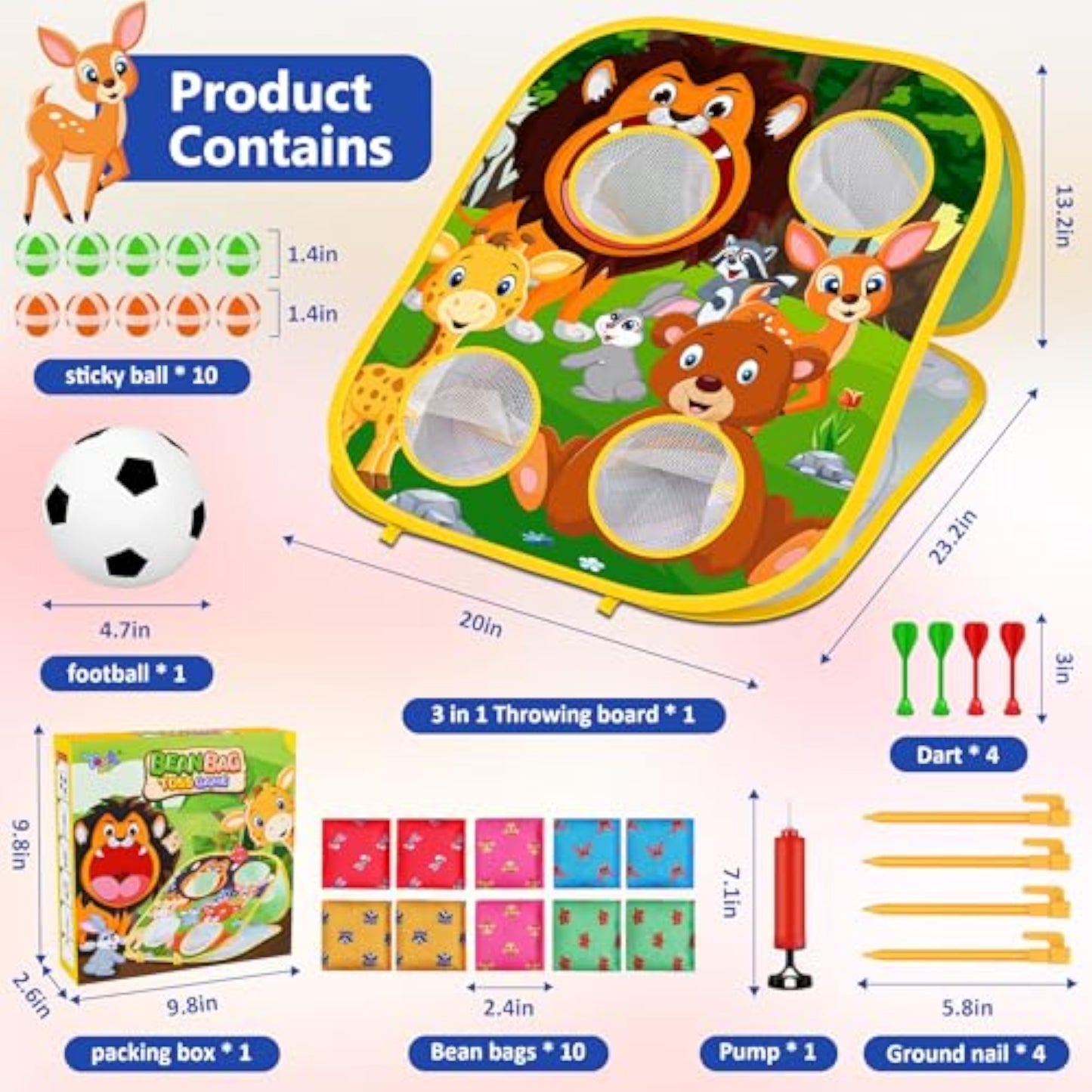 Animal Bean Bag Toss Game Toy Outdoor Toss Game, Family Party Party Supplies for Kids, Gift for Boys Birthday or Christmas for Toddlers Ages 3 4 5 6 Year Old - New
