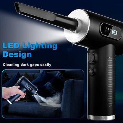 Compressed Air Duster-3 Gear Adjustable 100000RPM Electric Air Duster with LED Light, Rechargeable Cordless Air Blower for Keyboard Electric Devices Cleaning. Replaces Compressed Air Cans (Black) - New