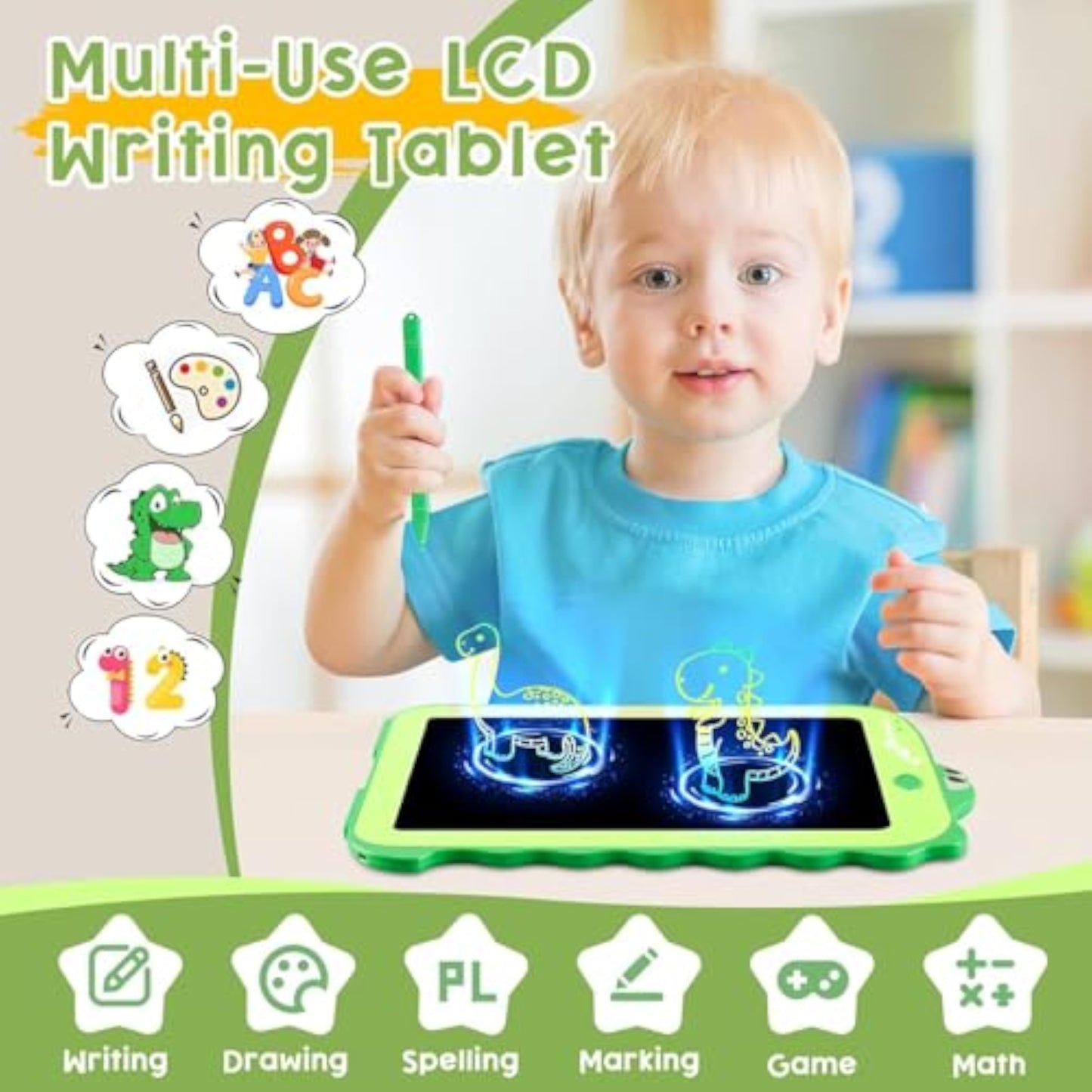 Teriph LCD Writing Tablet for Kids, Colorful Toddlers Toys Drawing Board, Educational Kid Toys, Doodle Pad Dinosaur Toy for 3 4 5 6 7 8 Year Old Boys Girls Birthday Party Xmas,8.5inch & Green - New