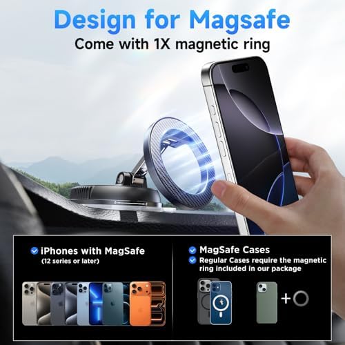 ANDERY Car Phone Holder for Magsafe [78+LBS Strongest Suction & 2400gf Strongest Magnetic] 360° Adjustable Car Phone Mount, Phone Holders for Your Car for iPhone 17-12 Pro Max Air Plus (Carbon Fiber) - New