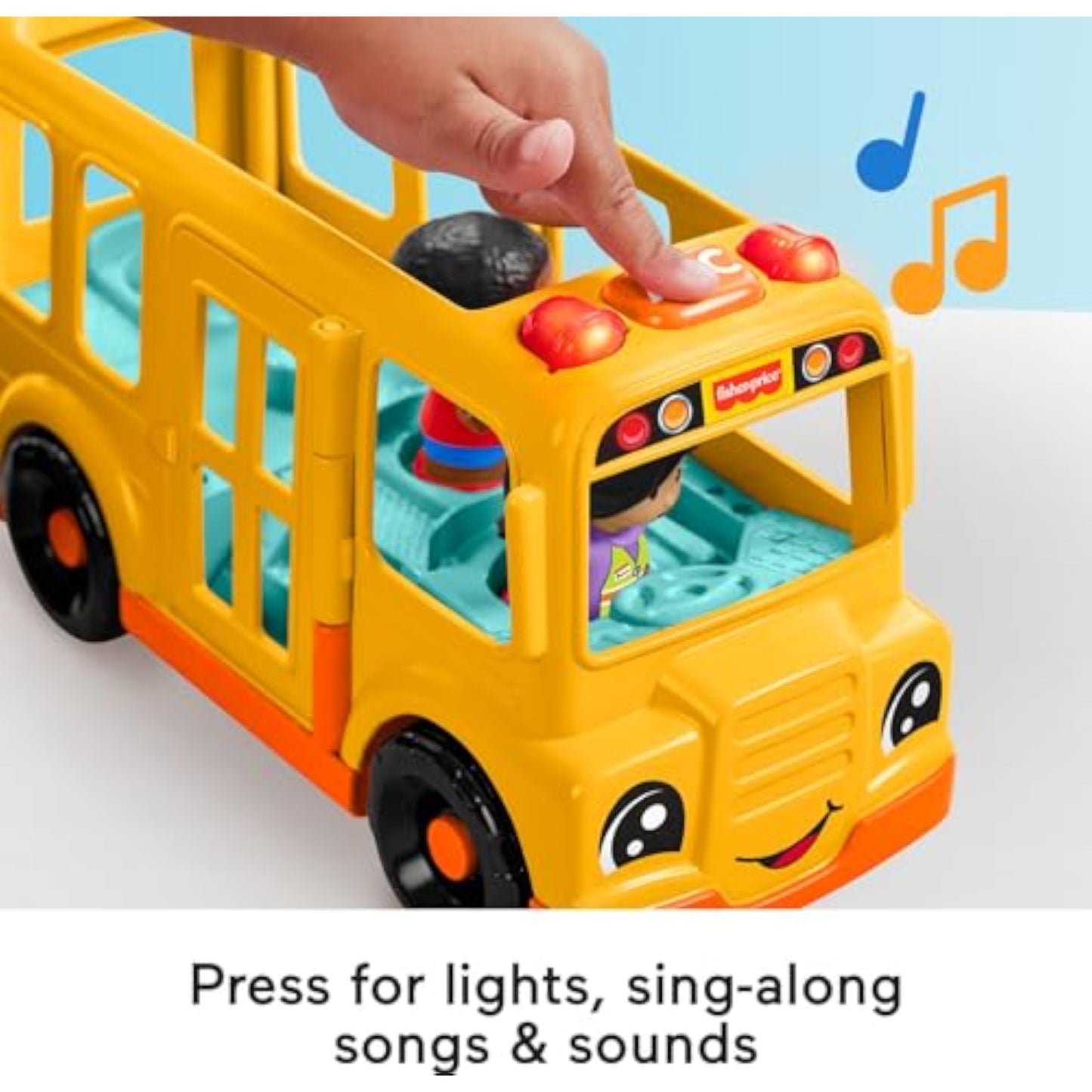 Fisher-Price Little People Toddler Toy School Bus Musical Push-Along Vehicle with 2 Figures for Pretend Play Ages 1+ Years - New