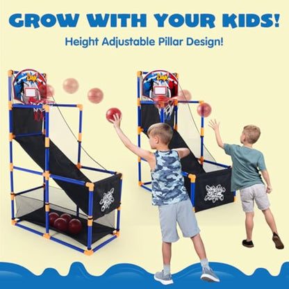 JOYIN Arcade Basketball Game Set with 4 Balls and Hoop for Kids 3+ Years Old Indoor Outdoor Sport Play - Easy Set Up - Air Pump Included - Ideal for Competition - New