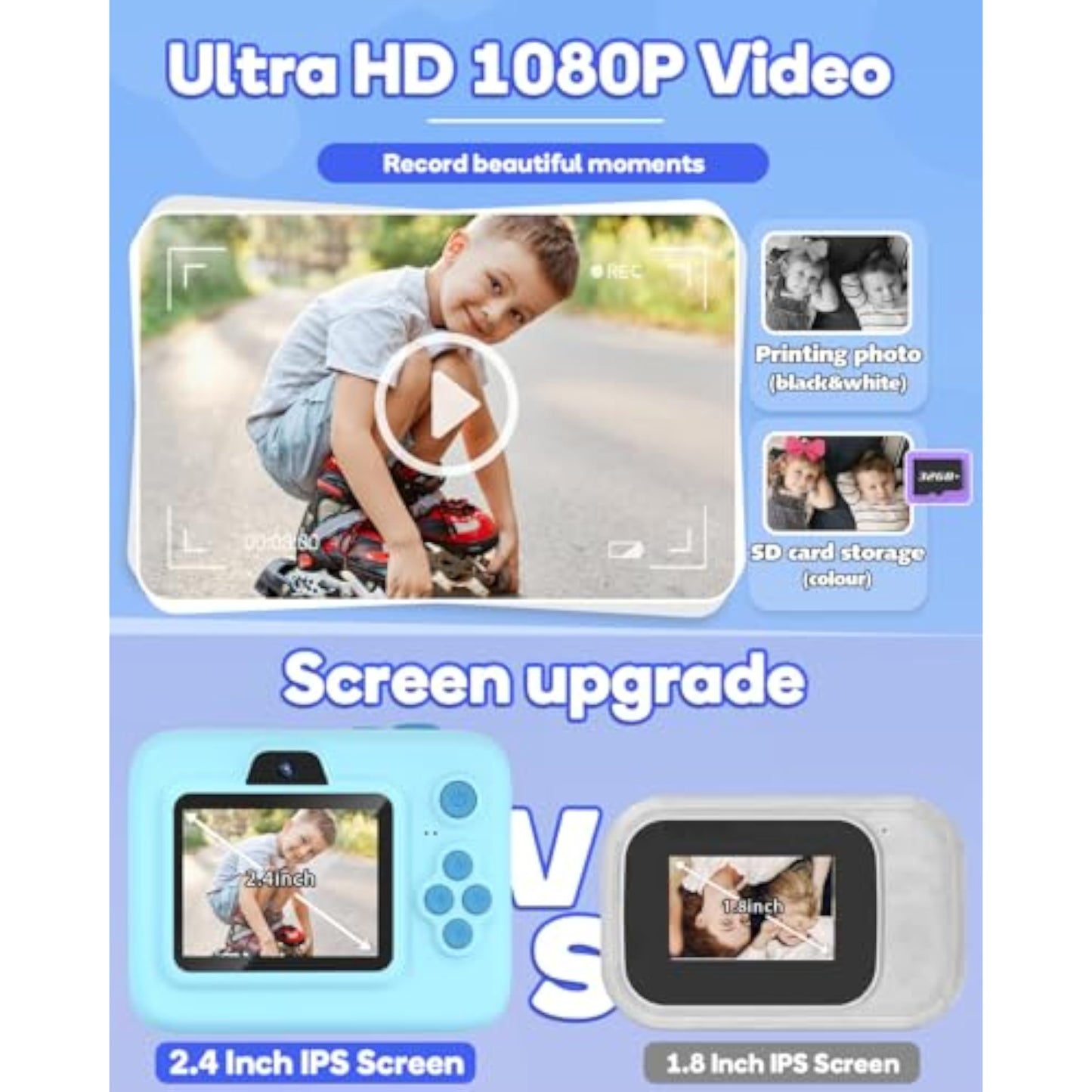 Dylanto Kids Camera Instant Print,1080P Kids Instant Cameras that Print Photos,Christmas Birthday Gifts for Girls Age 3-12,Portable Toy for 3 4 5 6 7 8 9 10 Year Old Girls Boys-Blue - New