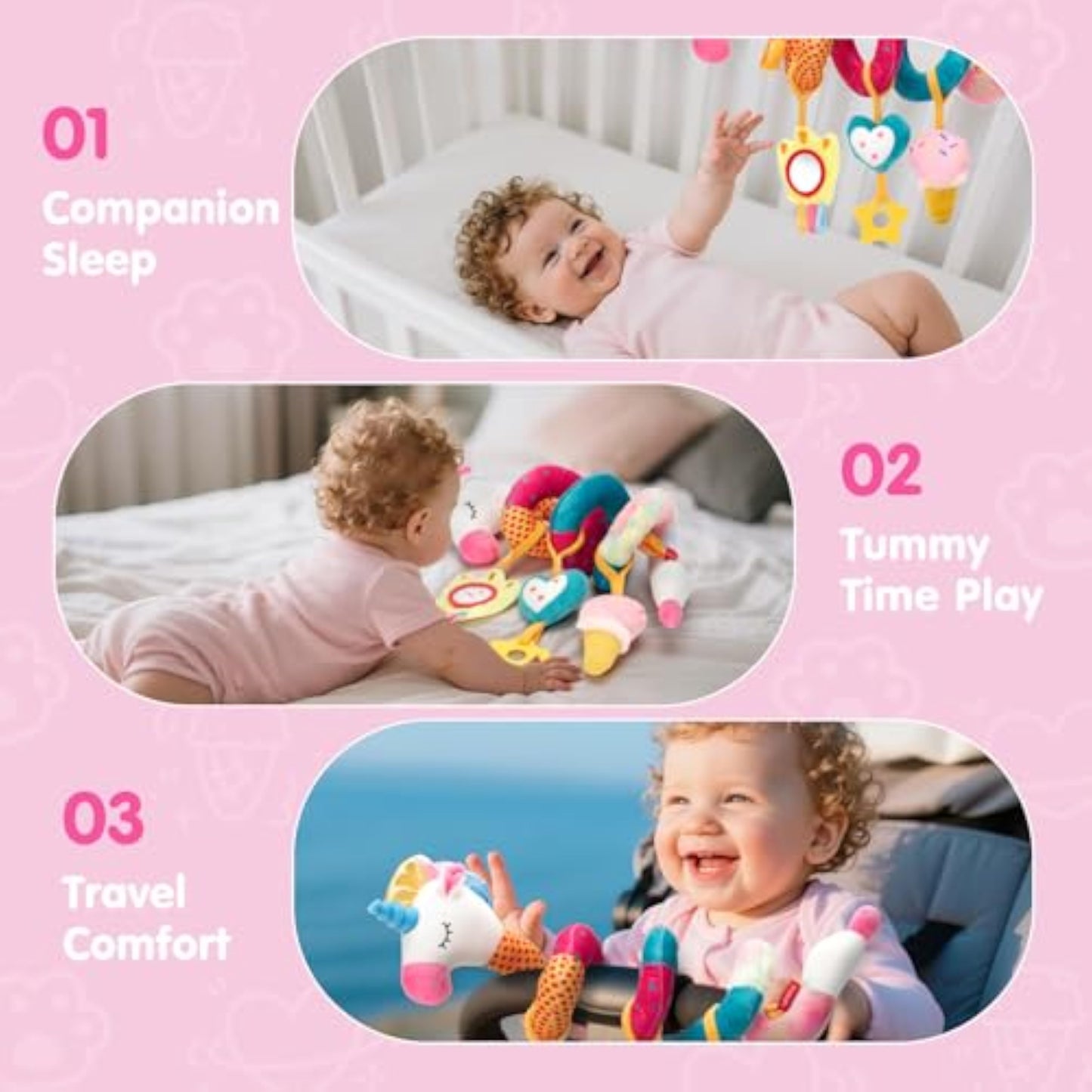 hahaland Car Seat Toys for Babies 0-6 Months Girl - Baby Toys 3-6 Months - Rattle, Mirror, Crinkle, Squeaky Carseat Stroller Toy 0-6 Months Developmental Newborn Baby Girl Birthday Gifts - New