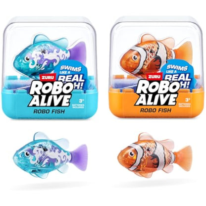 Robo Alive Robo Fish Robotic Swimming Fish (Teal + Orange) by ZURU Water Activated, Changes Color, Comes with Batteries, Amazon Exclusive (2 Pack) Series 3 - New