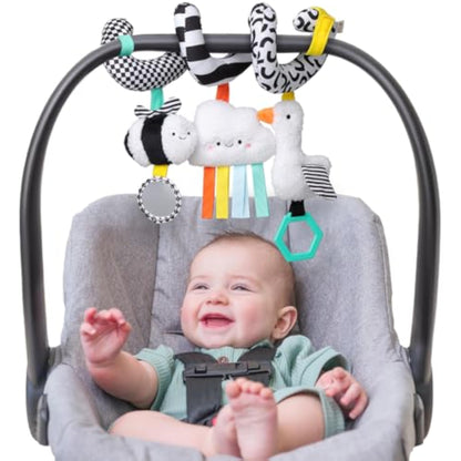 Itzy Ritzy Spiral Car Seat & Stroller Activity Toy - Stroller & Car Seat Toys for Ages 0 Months and Up - Hanging Toys Include Dangling Ring, Mirror and Textured Ribbons (High Contrast) - New