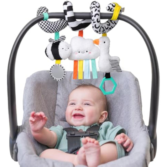 Itzy Ritzy Spiral Car Seat & Stroller Activity Toy - Stroller & Car Seat Toys for Ages 0 Months and Up - Hanging Toys Include Dangling Ring, Mirror and Textured Ribbons (High Contrast) - New