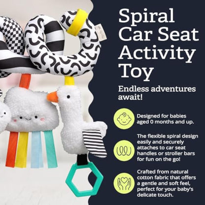 Itzy Ritzy Spiral Car Seat & Stroller Activity Toy - Stroller & Car Seat Toys for Ages 0 Months and Up - Hanging Toys Include Dangling Ring, Mirror and Textured Ribbons (High Contrast) - New