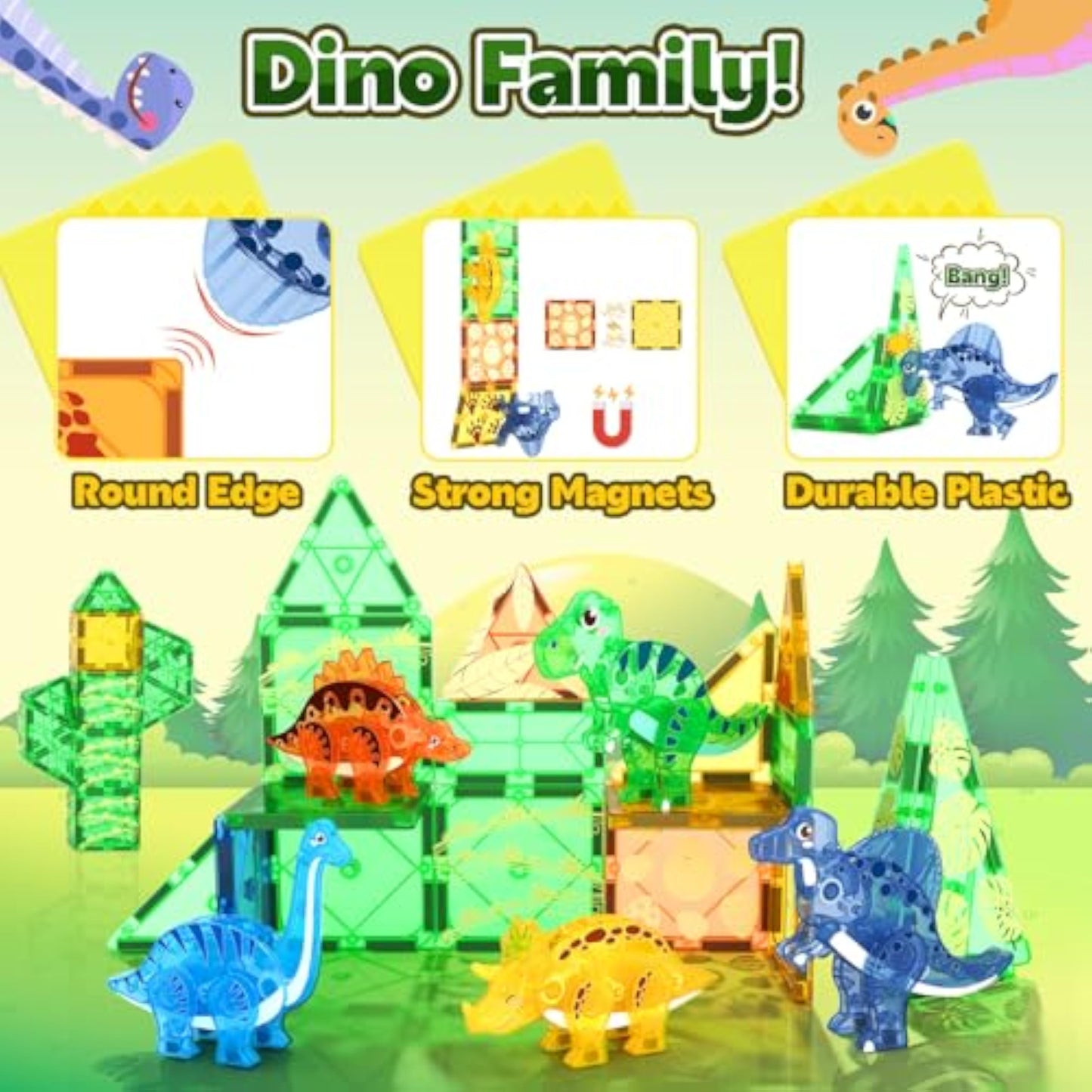 Coodoo Dinosaur Toys Magnetic Tiles 3D Movable Dinos for Kids 3-5 5-7 Toddler Outdoor Sensory Toys, STEM Educational Magnetic Blocks for 3+ Years Old Boys Girls Kids Toy - New