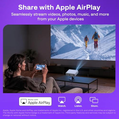 Aurzen Roku TV Smart Projector with Wifi and Bluetooth, Roku Streaming Experience Built-in, 1080P FHD, DoIby Audio, Auto Focus & Keystone, Zoom, Movie Portable Outdoor Mini Projector, White - New