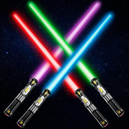 Cawiew 4 Pack Light up Sword Saber with FX Sound (on-Off Control) and Full Retractable Handle, 4 Colors LED Glow in The Dark Toy for Kids Adult - New
