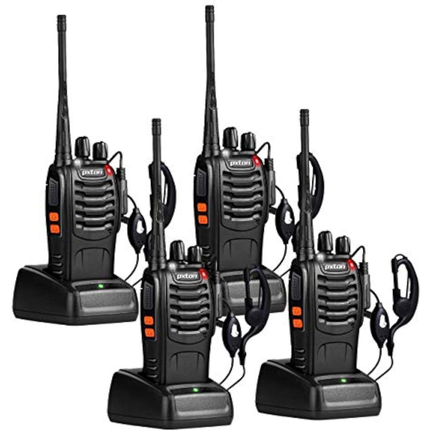 pxton Walkie Talkies Long Range for Adults with Earpieces,16 Channel Walky Talky Rechargeable Handheld Two Way Radios with Flashlight Li-ion Battery and Charger（4 Pack） - New