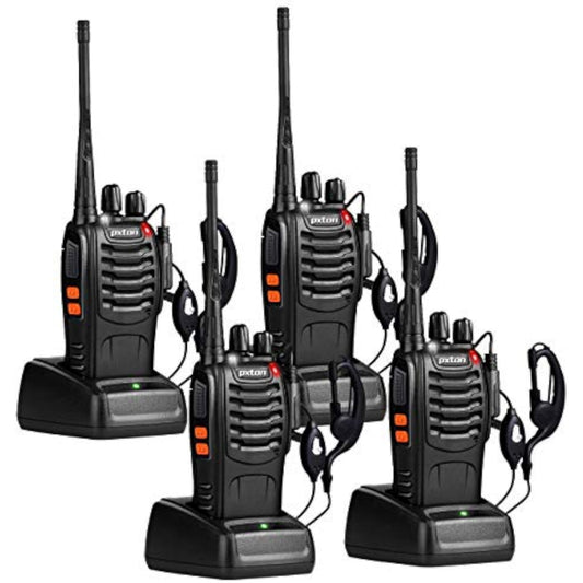 pxton Walkie Talkies Long Range for Adults with Earpieces,16 Channel Walky Talky Rechargeable Handheld Two Way Radios with Flashlight Li-ion Battery and Charger（4 Pack） - New