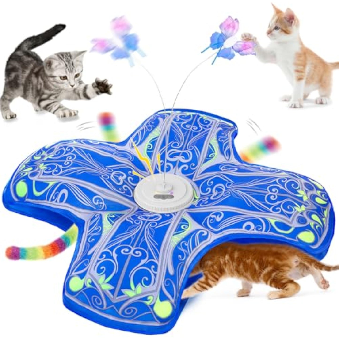 Interactive Cat Toys for Indoor Cats,[Newly Upgraded] Rechargeable Touch Activated Hide and Seek Kitten Toys for Bored Indoor Adult Cats with Fluttering (Blue) - New