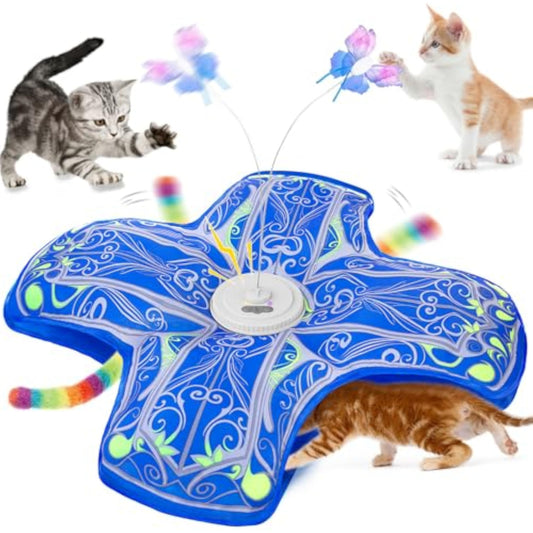 Interactive Cat Toys for Indoor Cats,[Newly Upgraded] Rechargeable Touch Activated Hide and Seek Kitten Toys for Bored Indoor Adult Cats with Fluttering (Blue) - New
