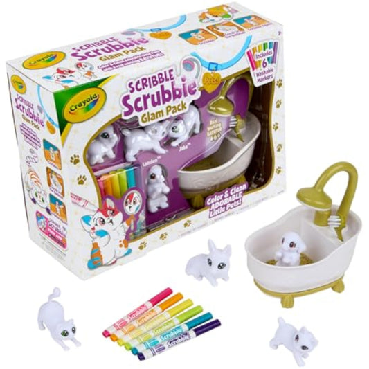 Crayola Scribble Scrubbies Glam Pack (4 Pets), Washable Pet Care Toy & Coloring Animal Craft Kit, Gift for Kids, Playset for Girls & Boys, Ages 3+ - New